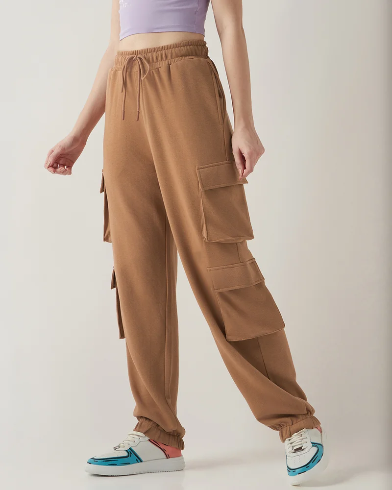 بيواكوف Women's Camel Brown Super Loose Fit Cargo Joggers